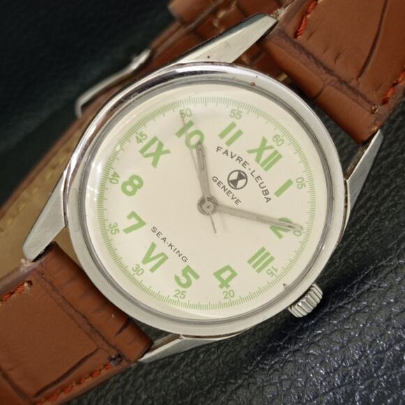 Vintage 1977 Favre Leuba Manual Mens Silver Watch W/Leather Strap - Picture 1 of 9